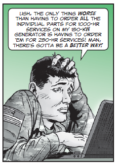 ugh. the only thing worse than having to order aLl the individual parts for 1000-hr services on my 150-kW generator is having to order ‘em for 250-hr services! man, there’s goTta be A betTer way!